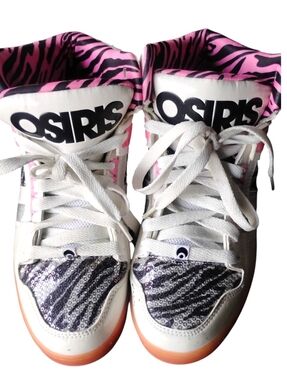 Osiris NYC 83 SLM White Pink Black Zebra Sequin Y2K Women’s Sz 8 High Tops